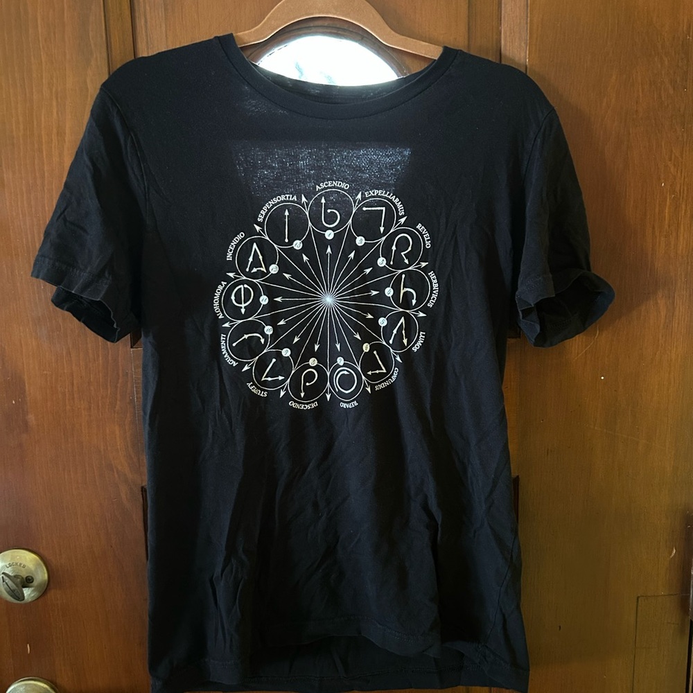 Harry Potter Spells Black Graphic T-Shirt with White Design